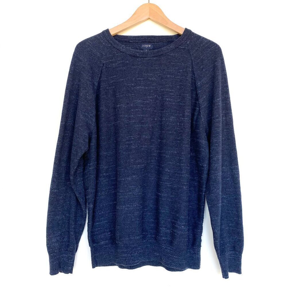 J.Crew Factory Navy Textured 100% Cotton Crewneck Sweater L